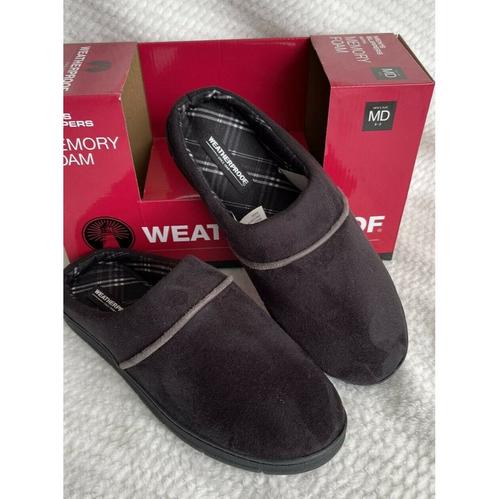 Men’s Size M 8-9 Weatherproof Vintage Faux Suede Slip On Clog Slippers Black
